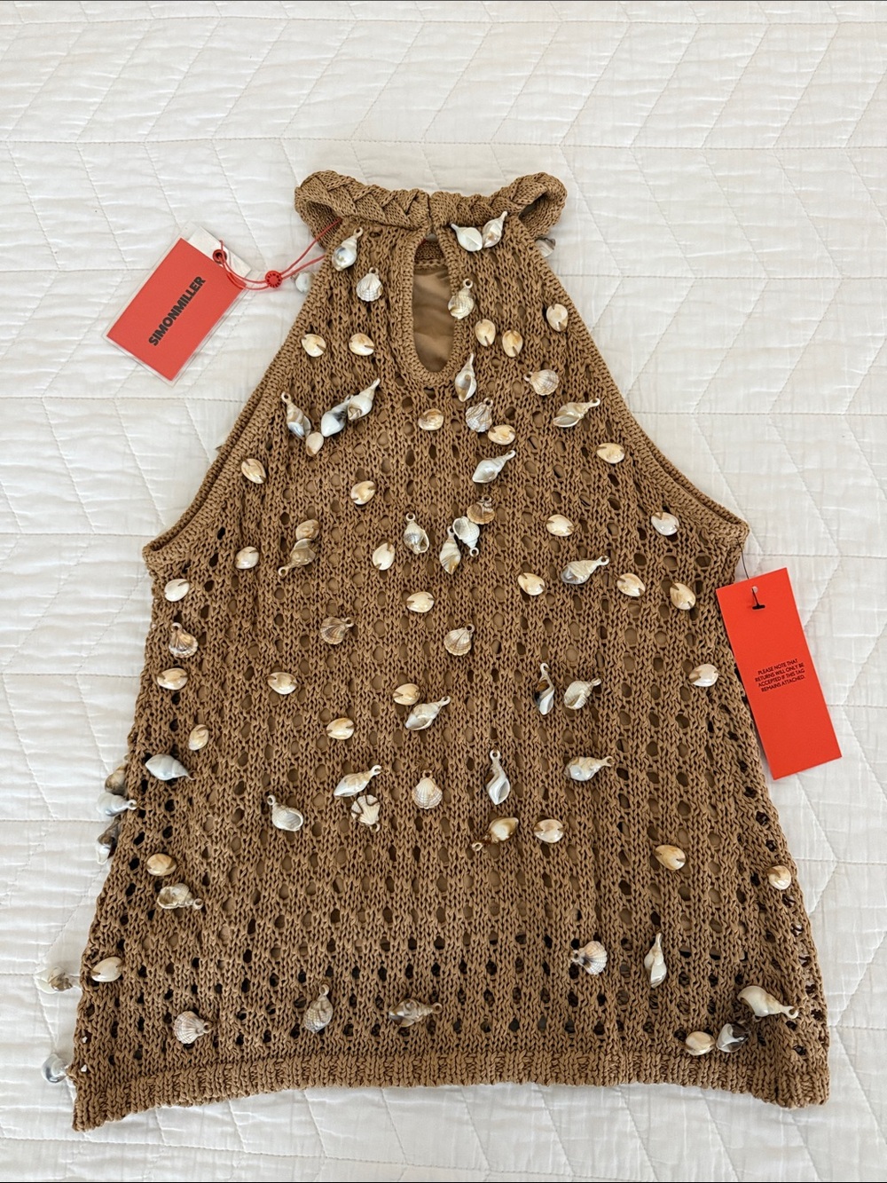 Simon Miller Tan Crochet Shell-Embellished Halter Tank - Picture 11 of 11